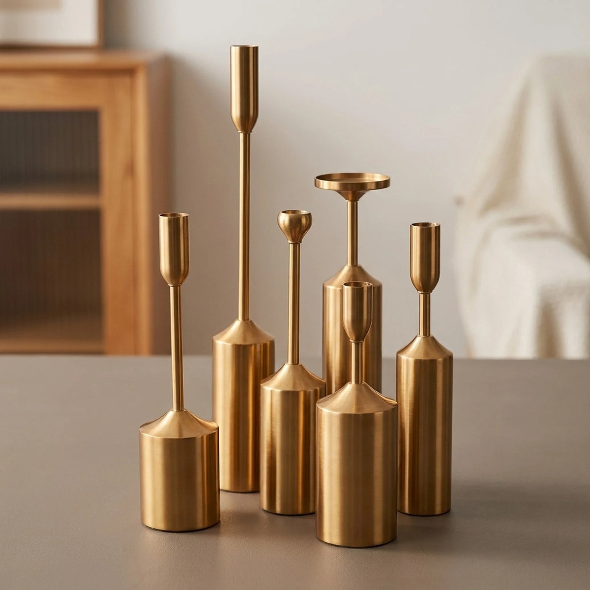 Candle Holder Set | Sculptural Gold-Coated Aluminum