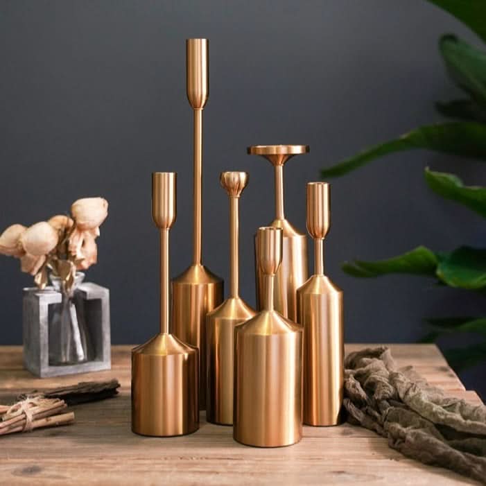 Candle Holder Set | Sculptural Gold-Coated Aluminum