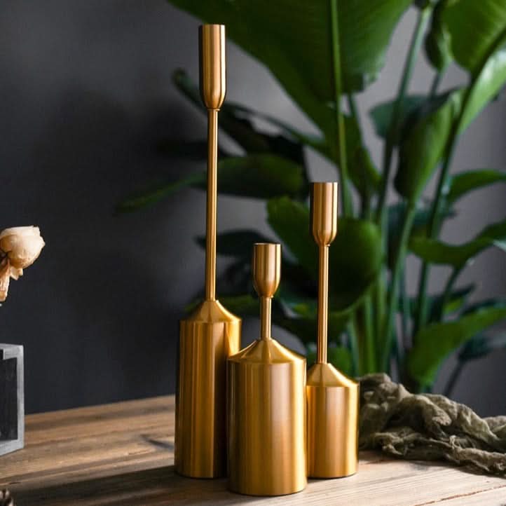 Candle Holder Set | Sculptural Gold-Coated Aluminum