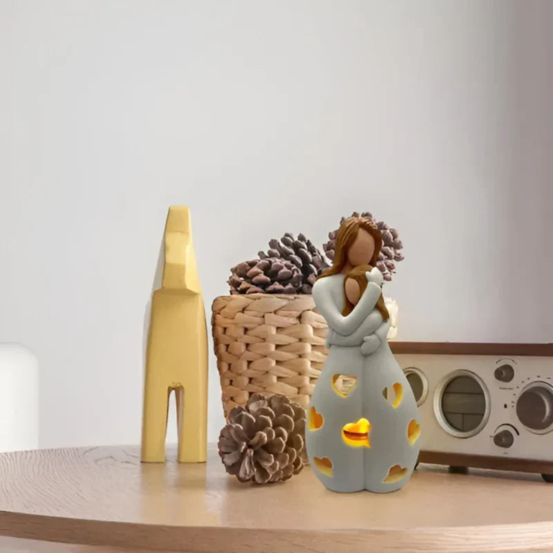 Candle Holder Statue | Portable Resin Mother & Daughter Embrace