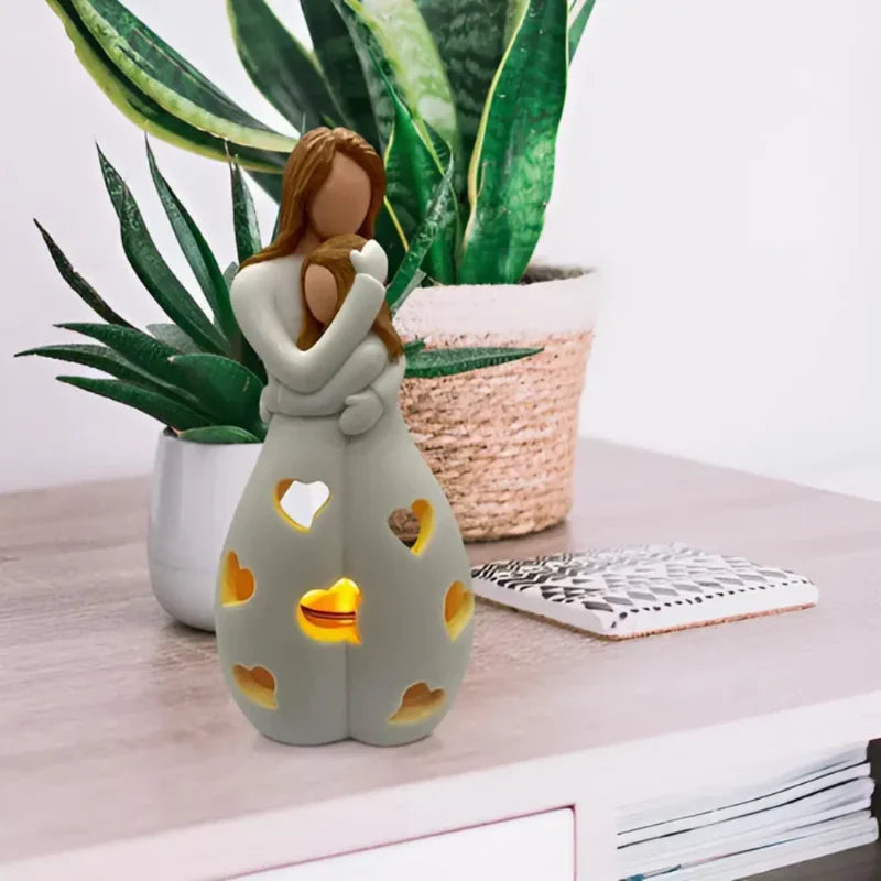 Candle Holder Statue | Portable Resin Mother & Daughter Embrace