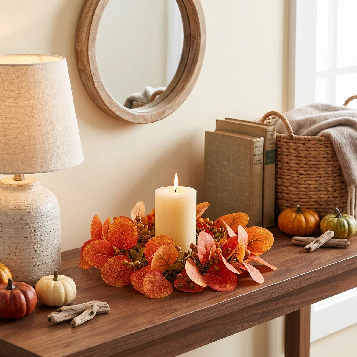Candle Ring Wreath Set | Artificial Fall Eucalyptus | Set of 6