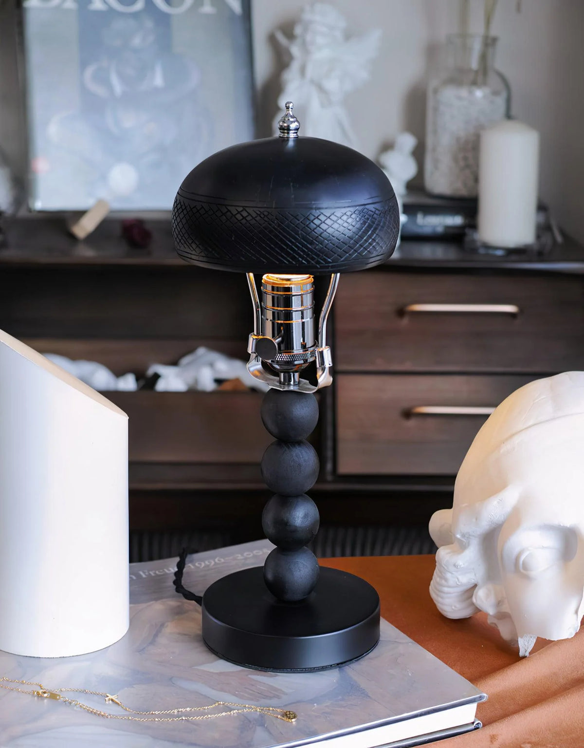 Candlestick Table Lamp | Turned Wood & Dimmable | 16.9 in