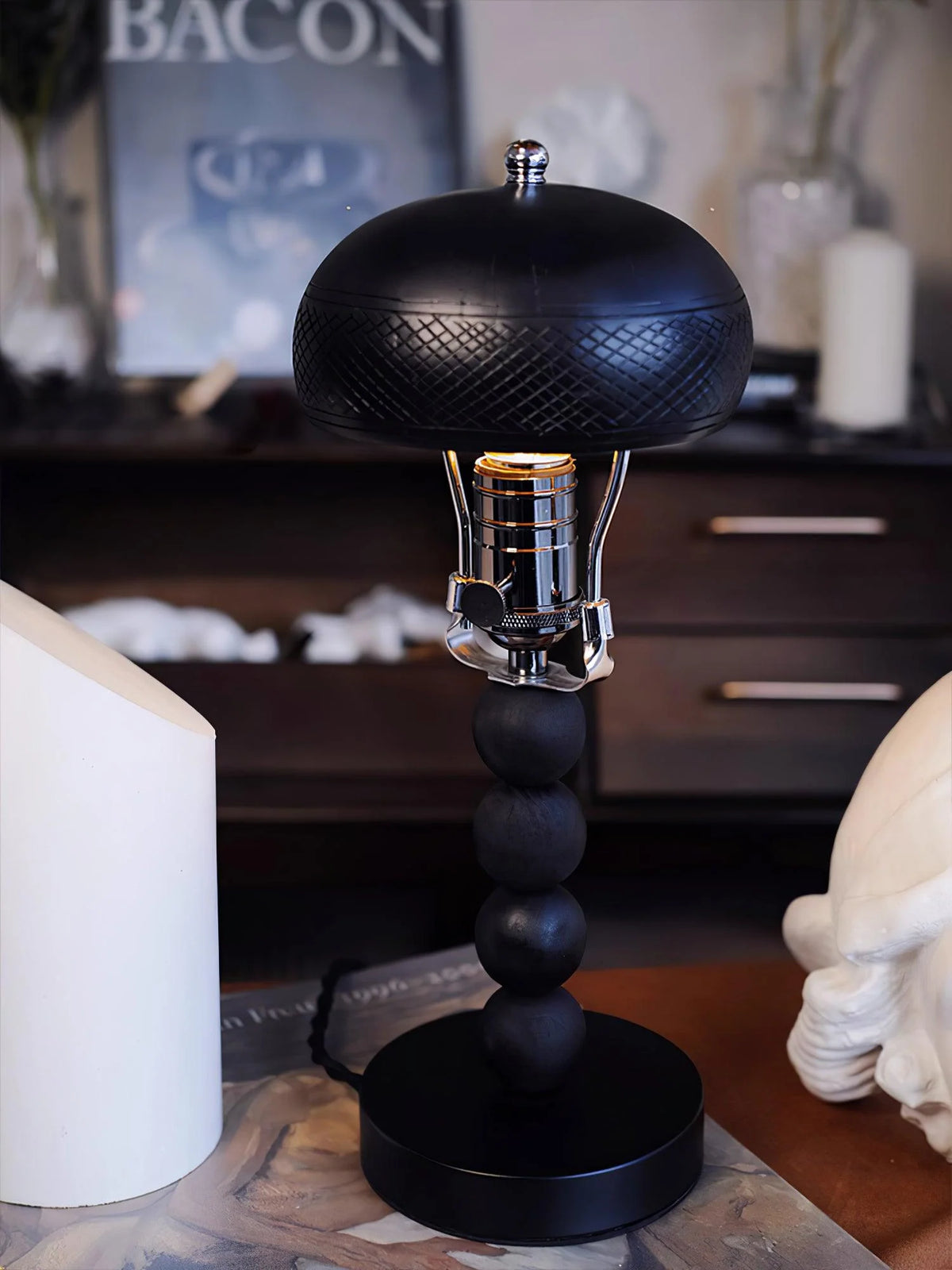 Candlestick Table Lamp | Turned Wood & Dimmable | 16.9 in