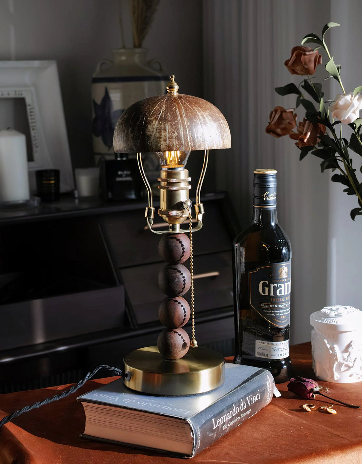 Candlestick Table Lamp | Turned Wood & Dimmable | 16.9 in
