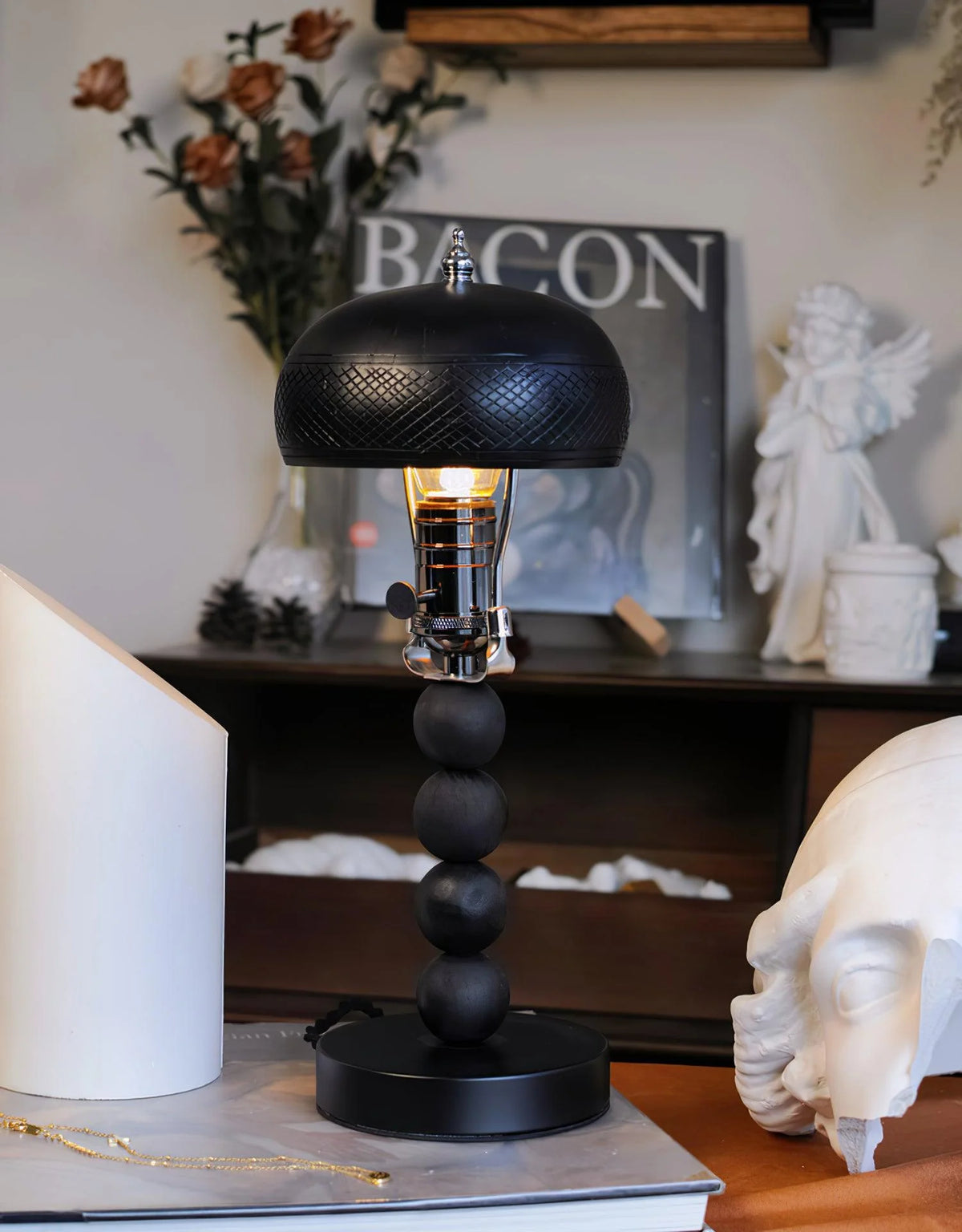 Candlestick Table Lamp | Turned Wood & Dimmable | 16.9 in