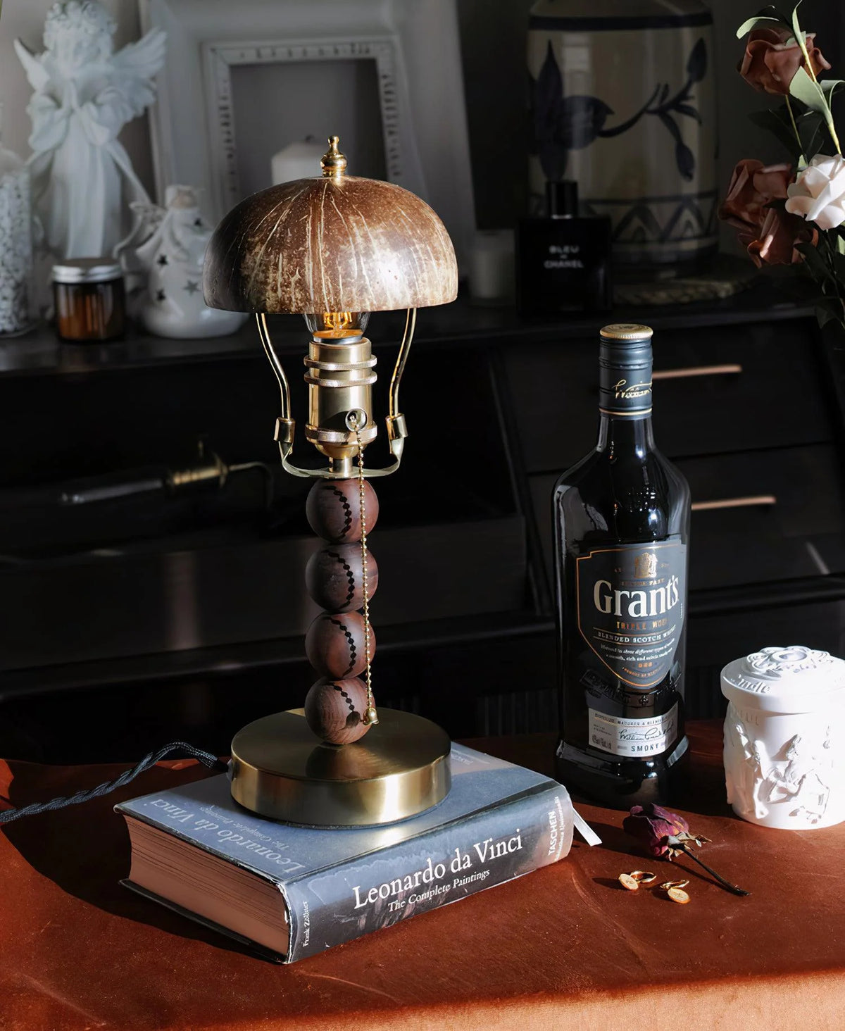Candlestick Table Lamp | Turned Wood & Dimmable | 16.9 in