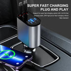 Car Charger | Retractable Dual Cords & USB-C/Lightning Adapters | 4-in-1