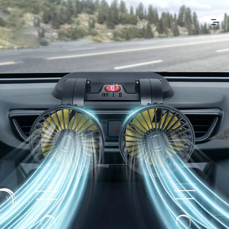 Car Fan | Dual-Head 360° Rotation & Two-Speed Settings