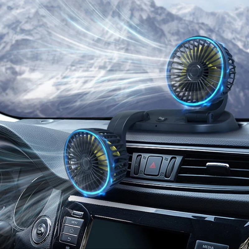 Car Fan | Dual-Head 360° Rotation & Two-Speed Settings
