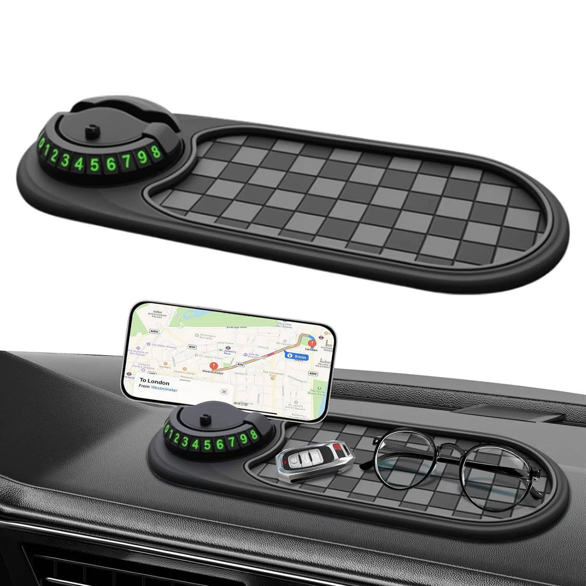 Car Phone Holder | Adjustable One-Handed Grip & 360° Rotation | Dashboard Mount