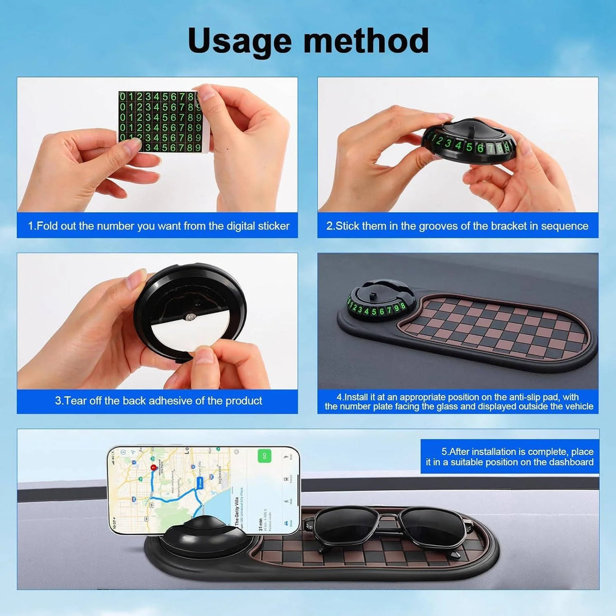 Car Phone Holder | Adjustable One-Handed Grip & 360° Rotation | Dashboard Mount