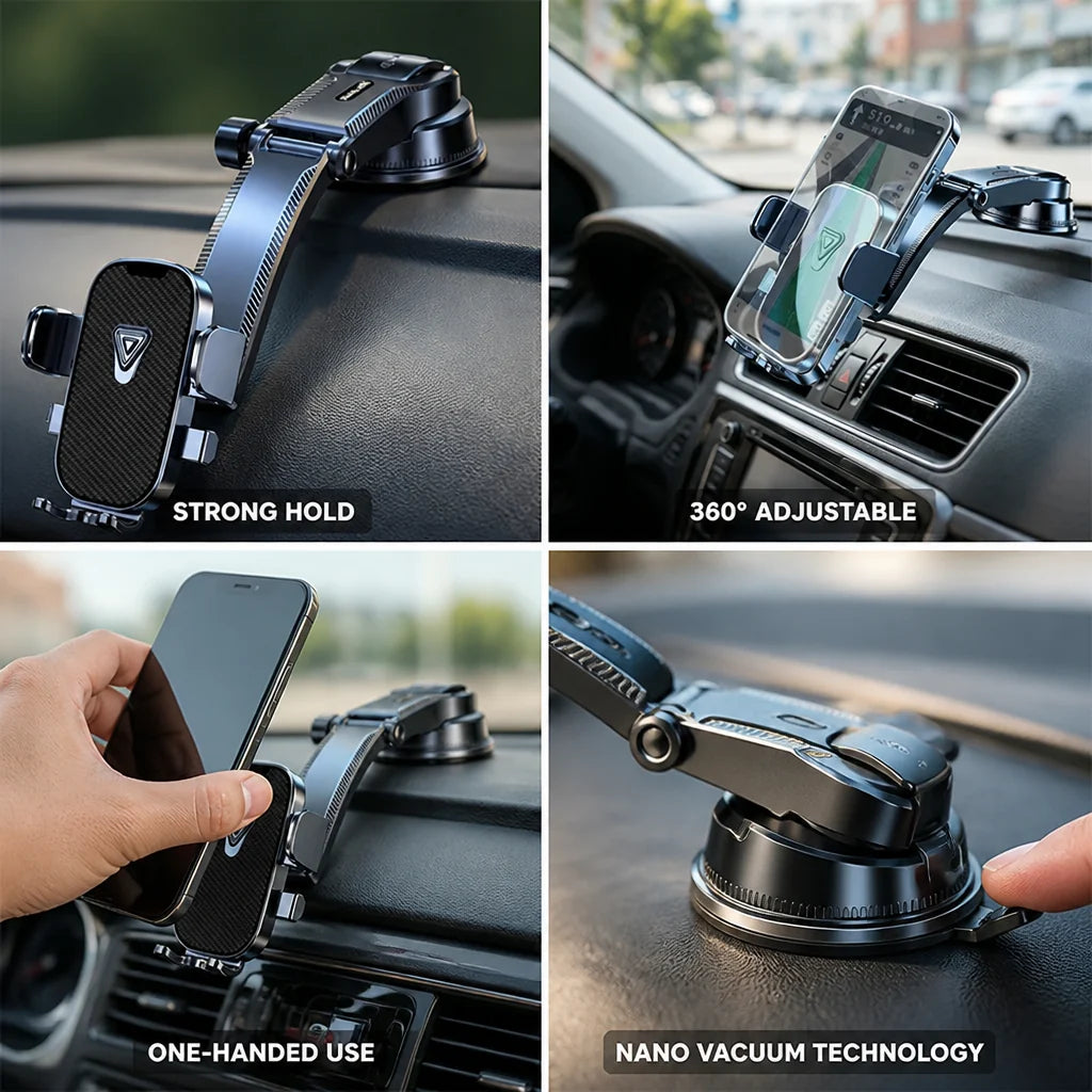 Car Phone Mount | Nano Vacuum Suction & Gravity Locking