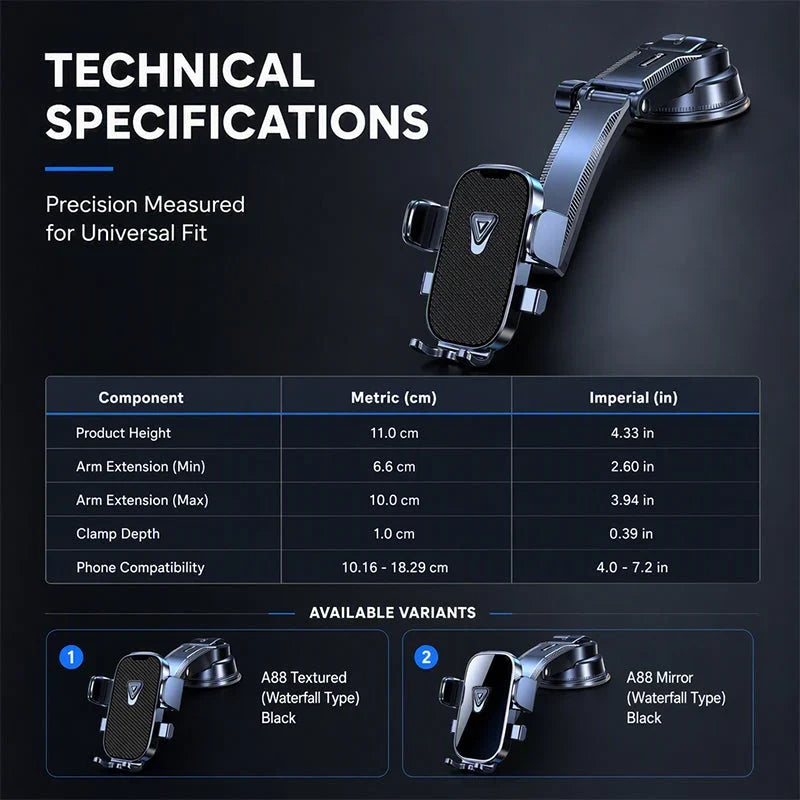 Car Phone Mount | Nano Vacuum Suction & Gravity Locking