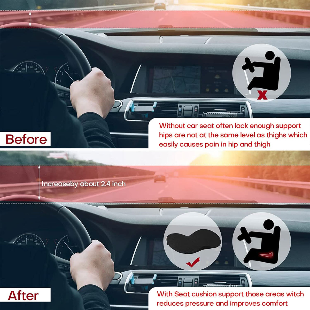 Car Seat Cushion | Ergonomic Pressure-Relieving & Breathable | Removable Washable Cover