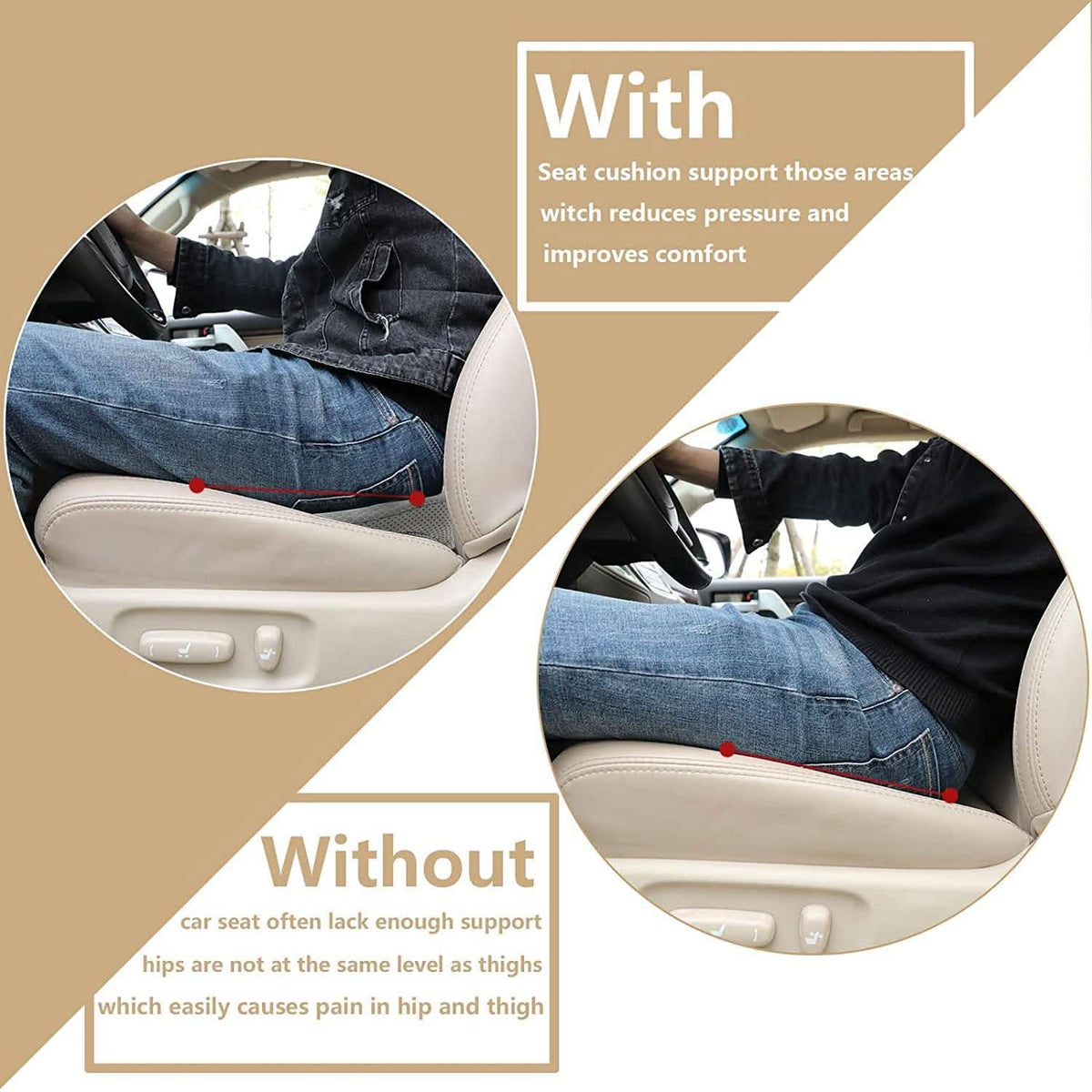Car Seat Cushion | Ergonomic Pressure-Relieving & Breathable | Removable Washable Cover