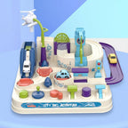 Car Track Playset | Mechanical & Modular | Includes 4 Mini Cars