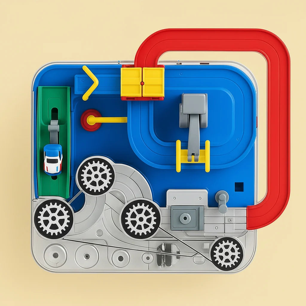 Car Track Playset | Mechanical & Modular | Includes 4 Mini Cars
