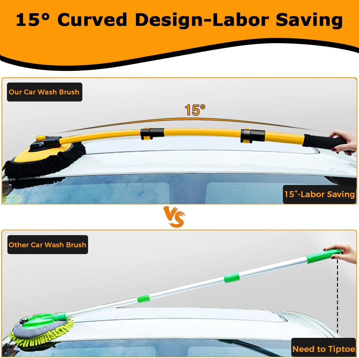 Car Wash Brush | Ergonomic Curved Handle & 90° Rotating Head | Telescopic 50–102 cm