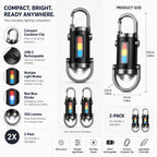Carabiner Flashlight | 350 Lumens & USB-C Rechargeable | 2-Pack
