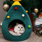Cat Bed | Christmas Tree Shape & Soft Plush | Size M & L