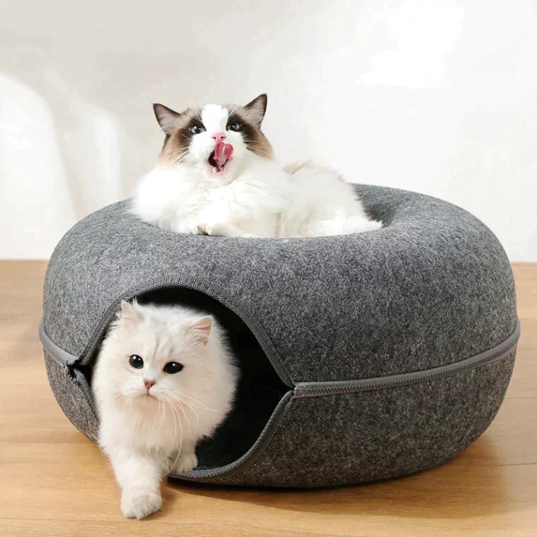 Cat Bed & Playhouse | Donut-Shaped Plush & Non-Slip Bottom