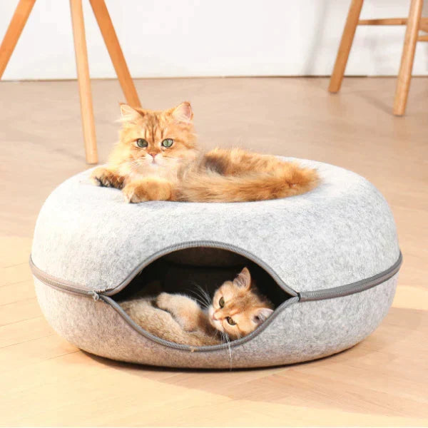 Cat Bed & Playhouse | Donut-Shaped Plush & Non-Slip Bottom