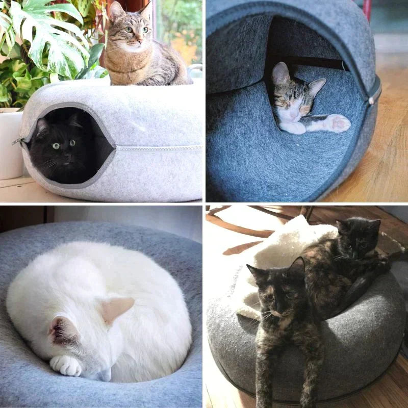 Cat Bed & Playhouse | Donut-Shaped Plush & Non-Slip Bottom