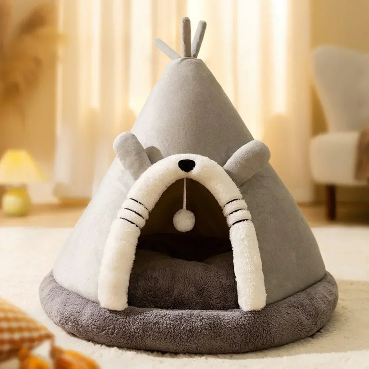 Cat Bed Tent | Fleece & Plush Cozy Cave | Non-Slip Base