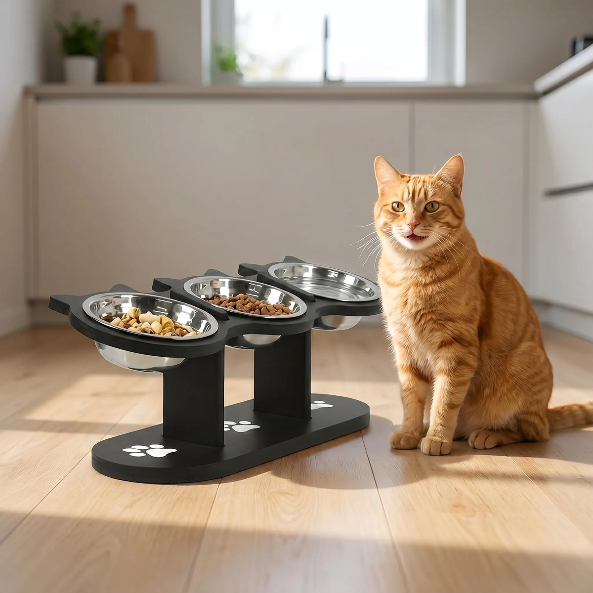 Cat Feeding Station | Elevated 15° Tilt & Stainless Steel Bowls