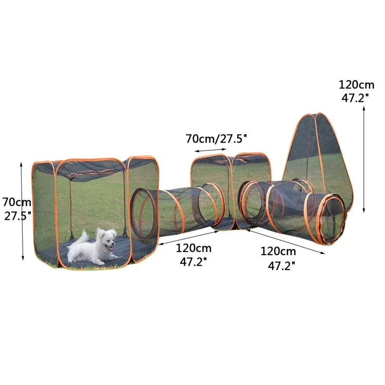 Cat Play Tent & Tunnel | Foldable Mesh & Steel Frame | For Kittens & Small Pets
