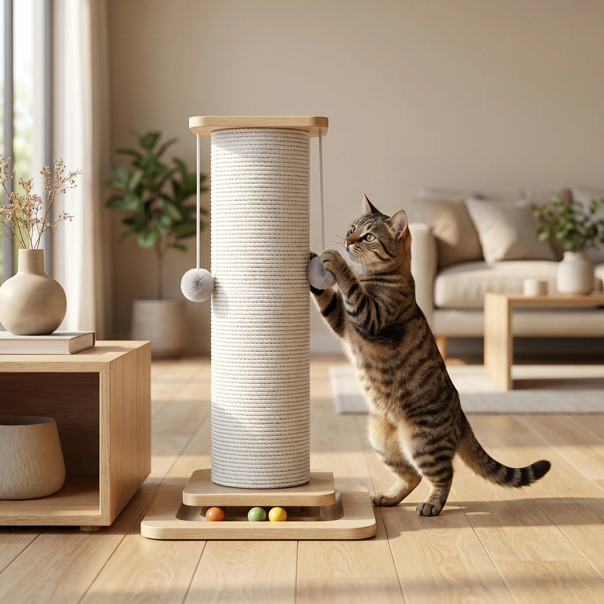 Cat Scratching Post | Natural Sisal & Solid Wood | 60/80 cm