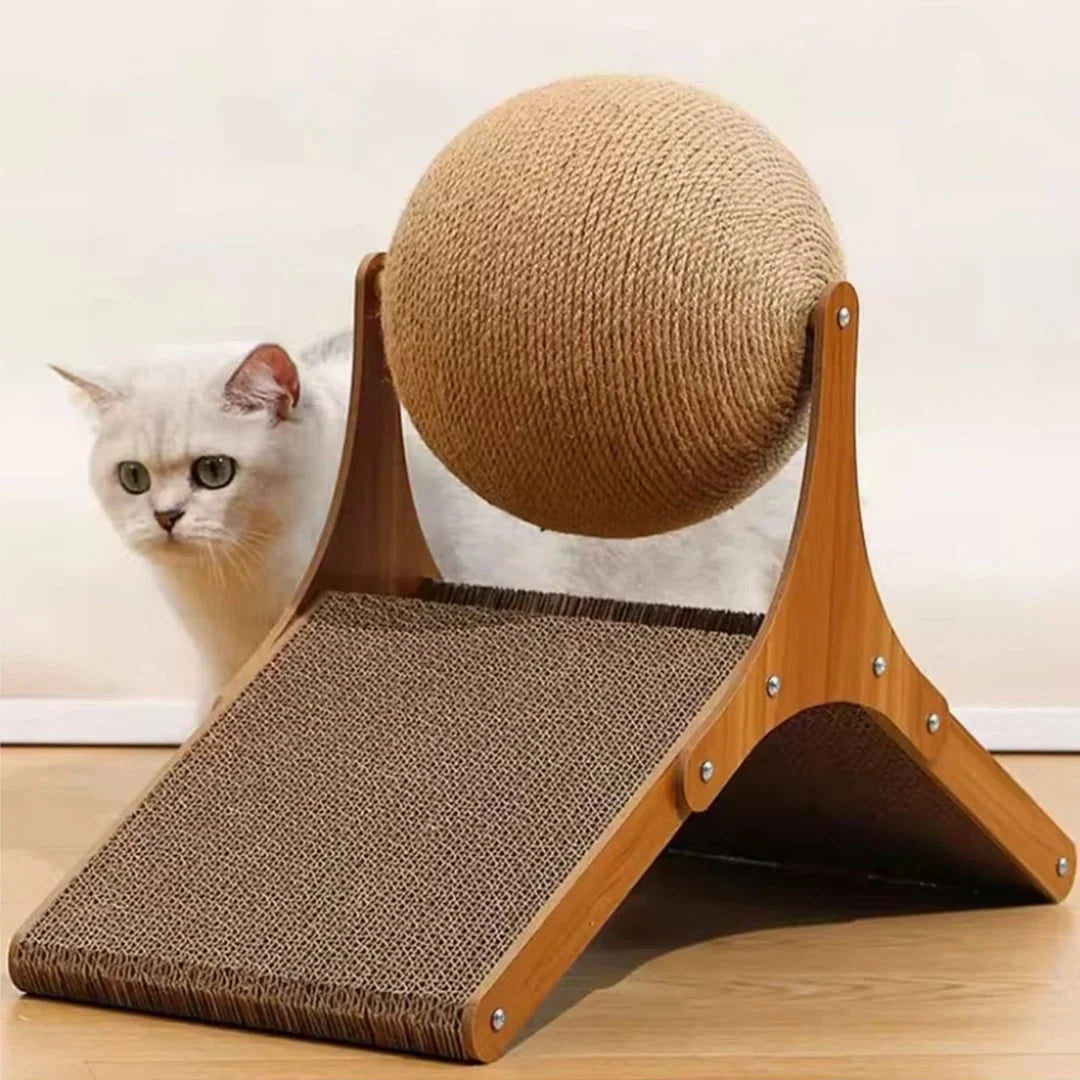 Cat Scratching Post | Rotating Sisal Ball & Cardboard Ramp