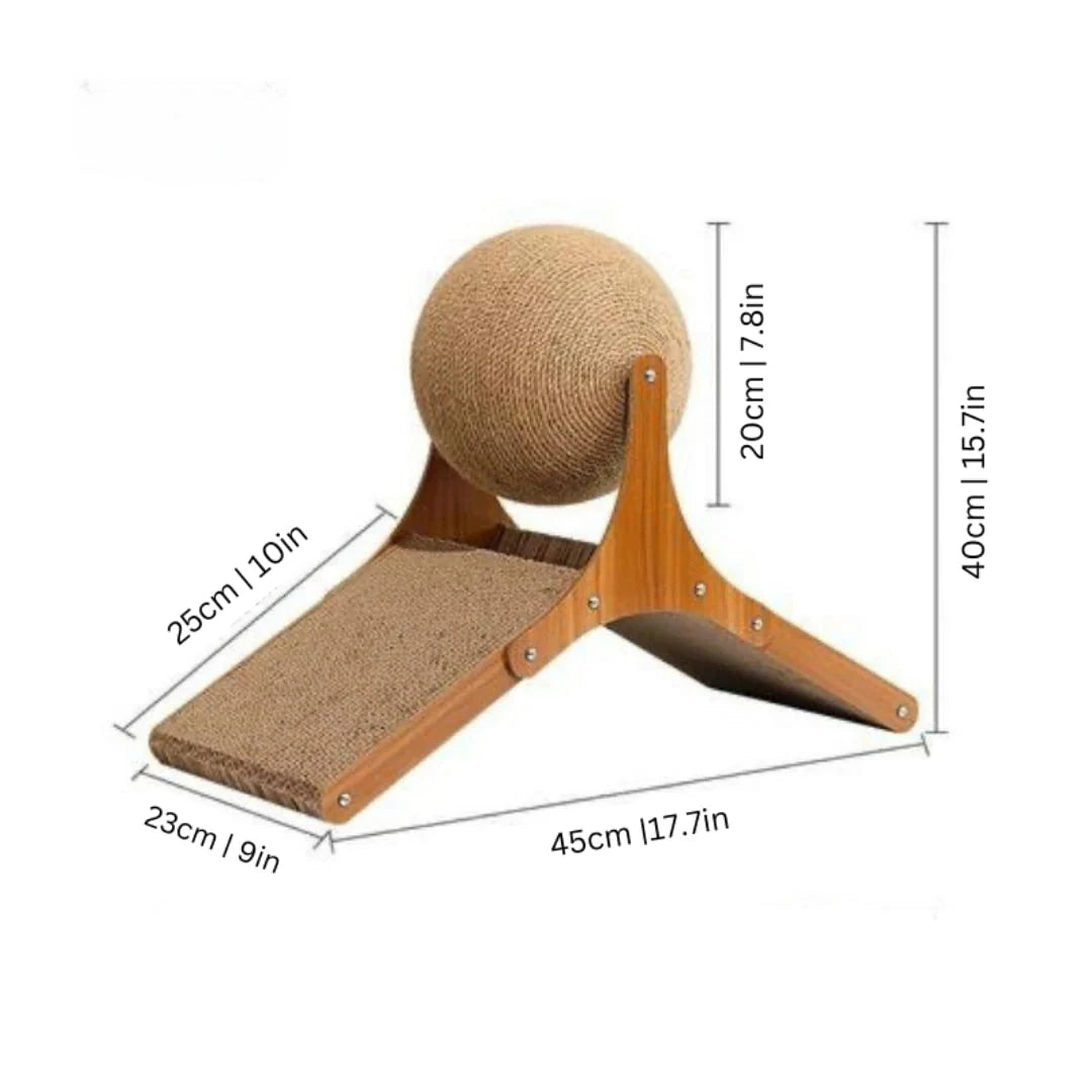 Cat Scratching Post | Rotating Sisal Ball & Cardboard Ramp