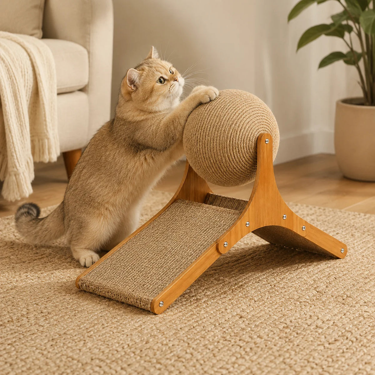 Cat Scratching Toy | Dual-Design & Non-Slip Wooden Base | Small & Large