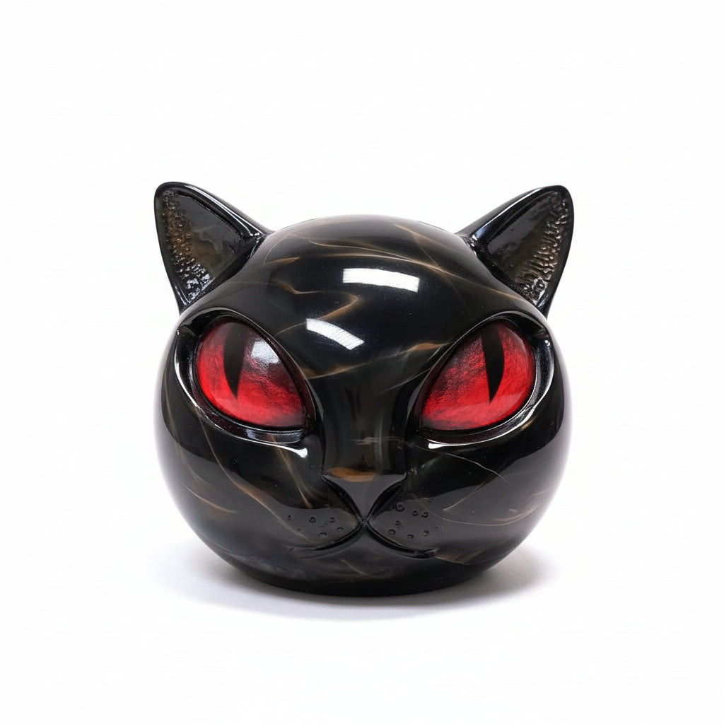 Cat Sculpture | Glossy Marble-Look & Expressive Eyes | 8 × 8 × 9 cm