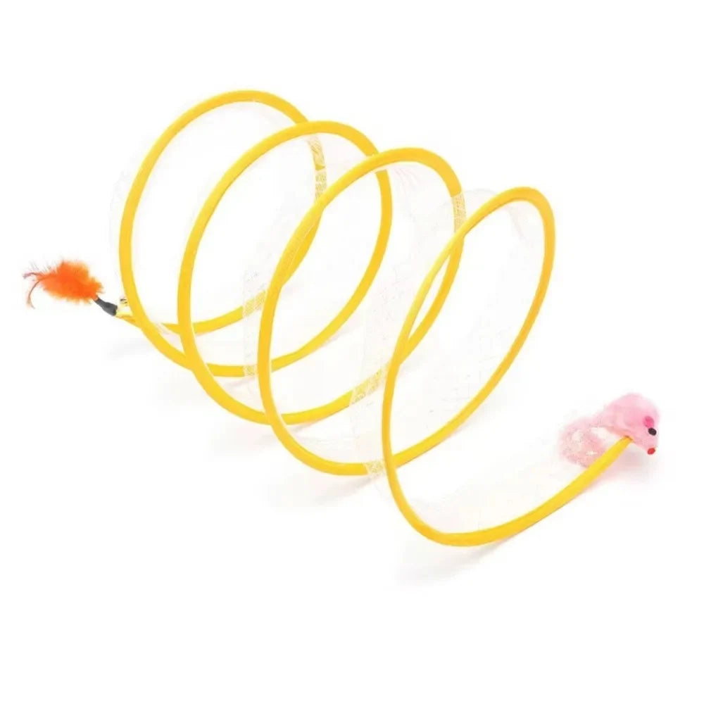 Cat Tunnel | Spring-Loaded Foldable Mesh & Built-In Toys | 50 cm