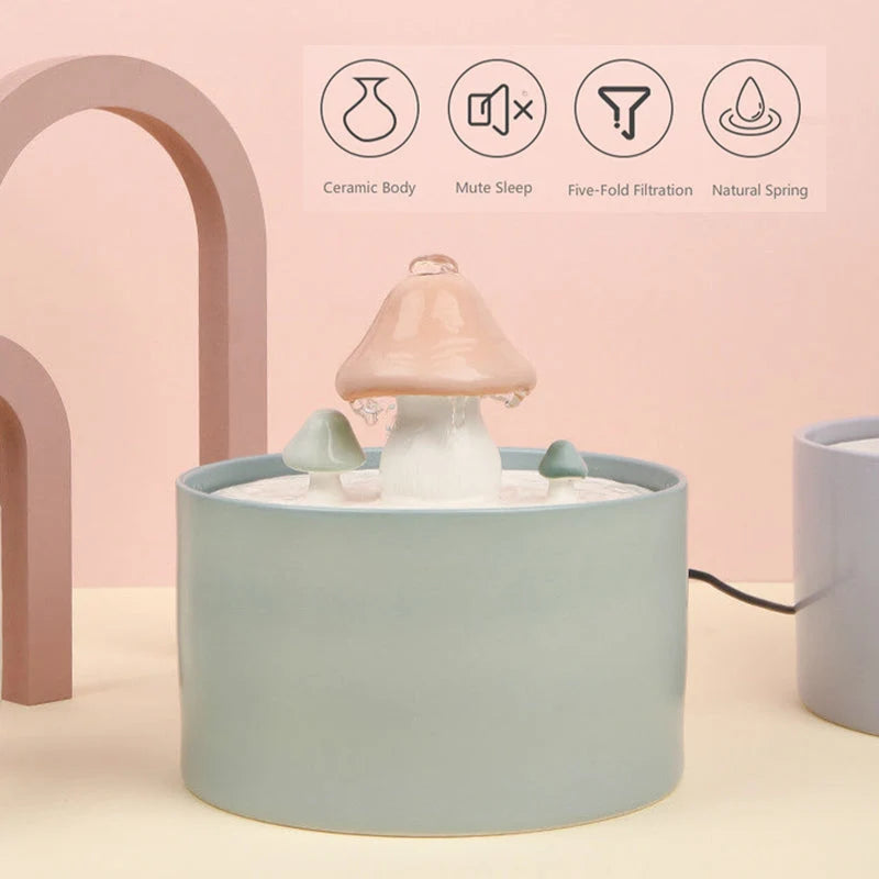 Cat Water Fountain | Ceramic Mushroom & 5-Stage Filtration