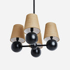 Ceiling Chandelier | Brass Body & Fabric Shades | 4-Arm 46 cm
