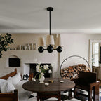 Ceiling Chandelier | Brass Body & Fabric Shades | 4-Arm 46 cm