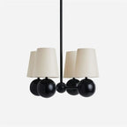Ceiling Chandelier | Brass Body & Fabric Shades | 4-Arm 46 cm