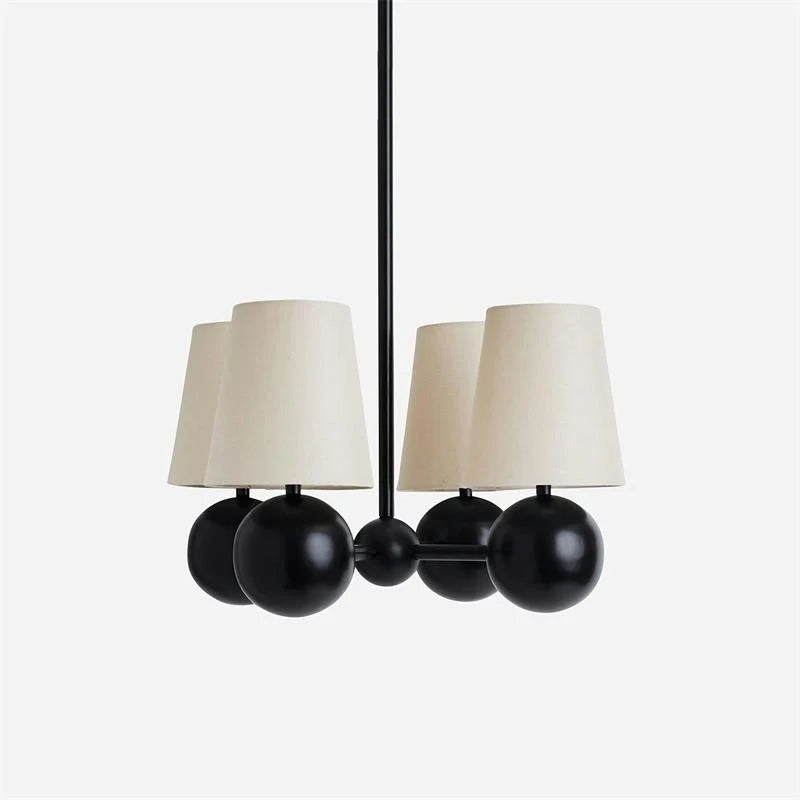 Ceiling Chandelier | Brass Body & Fabric Shades | 4-Arm 46 cm