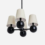 Ceiling Chandelier | Brass Body & Fabric Shades | 4-Arm 46 cm