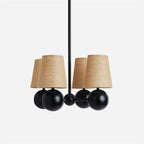 Ceiling Chandelier | Brass Body & Fabric Shades | 4-Arm 46 cm