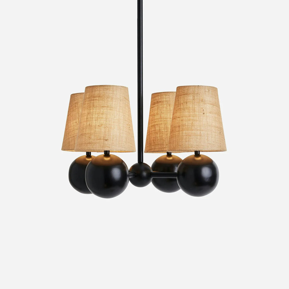 Ceiling Chandelier | Brass Body & Fabric Shades | 4-Arm 46 cm
