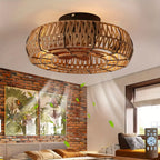 Ceiling Fan | Handwoven Rattan, Ultra-Quiet DC Motor & Remote | 48 cm Diameter