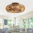 Ceiling Fan | Handwoven Rattan, Ultra-Quiet DC Motor & Remote | 48 cm Diameter