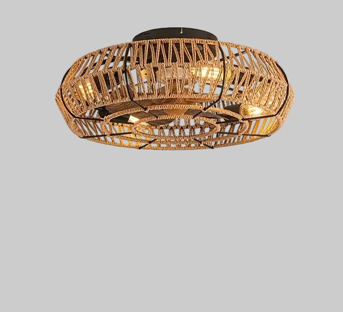 Ceiling Fan | Handwoven Rattan, Ultra-Quiet DC Motor & Remote | 48 cm Diameter