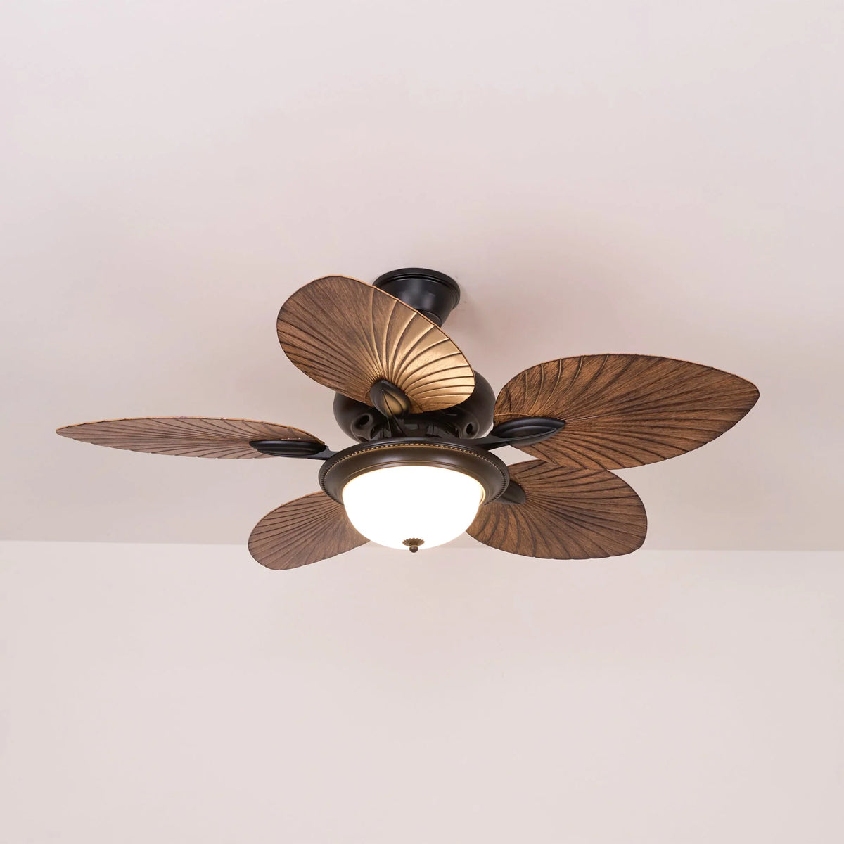 Ceiling Fan | Tropical Leaf & Wood-Grain Blades | 6-Speed Remote & Integrated Light