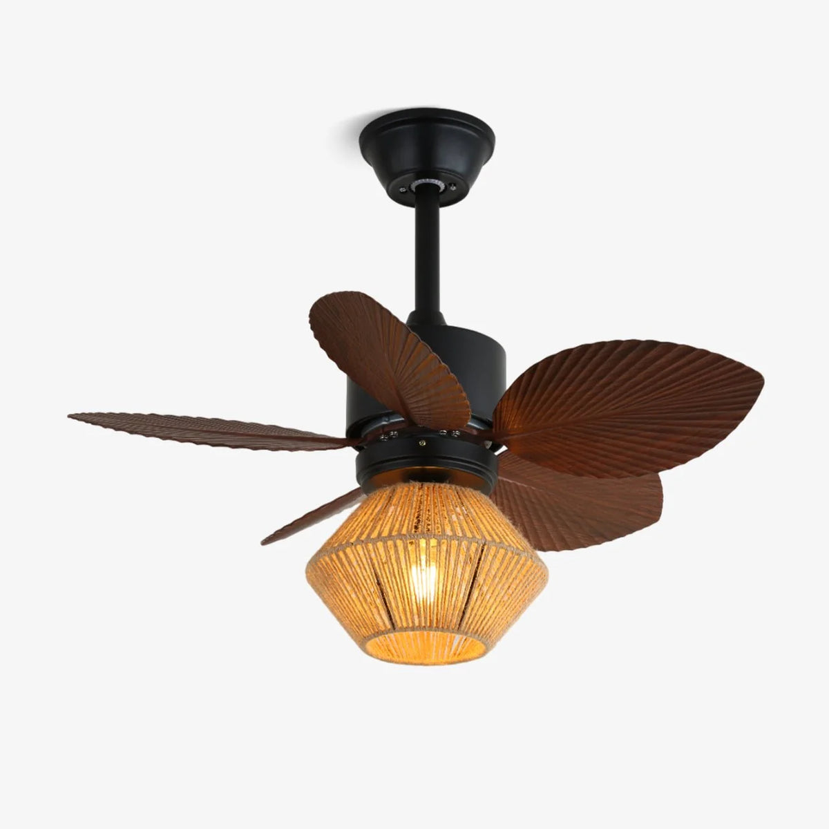 Ceiling Fan With Light | Hemp Rope Shade & Remote Control | 30 in Diameter